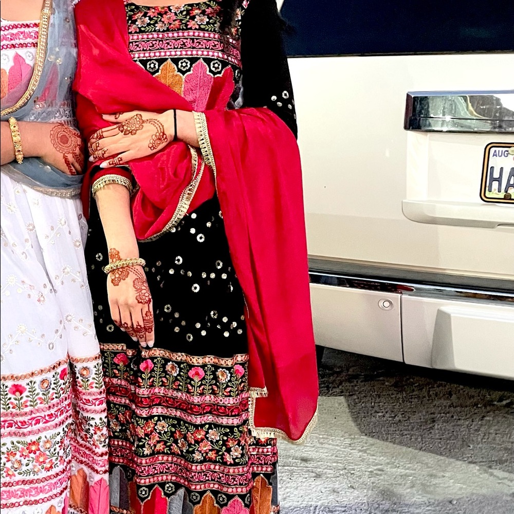 Black/Red anarkali with red pants